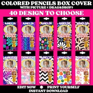Colored Pencils Box Cover Template, Back to School Colored Pencil Label Template, First Day of School, School Supplies Template