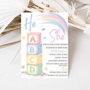 Gender Reveal Baby Block Stacked Baby Blocks Gender Reveal Evite ABC Gender Reveal Baby Building Blocks Instant Download, GRBS01