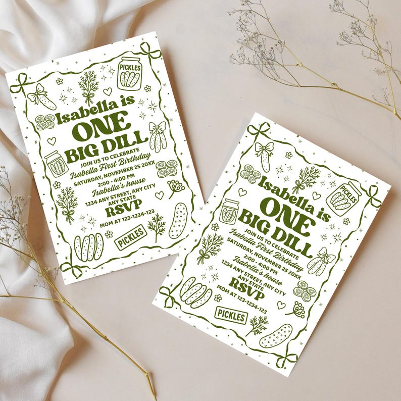 Pickle Birthday Invitation Template Big Dill Birthday Invite First Birthday Invite for Girl or Boy Pickle Birthday Pickle Theme Birthday image 5