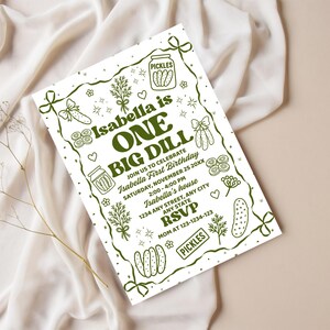 Pickle Birthday Invitation Template Big Dill Birthday Invite First Birthday Invite for Girl or Boy Pickle Birthday Pickle Theme Birthday image 4
