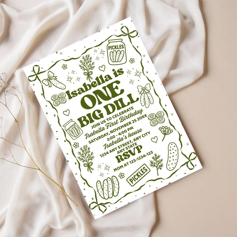 Pickle Birthday Invitation Template Big Dill Birthday Invite First Birthday Invite for Girl or Boy Pickle Birthday Pickle Theme Birthday image 4