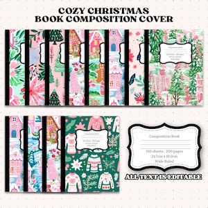 Cozy Christmas Composition Cover Template, Editable Composition, Composition Template, Composition Book, Composition Notebook