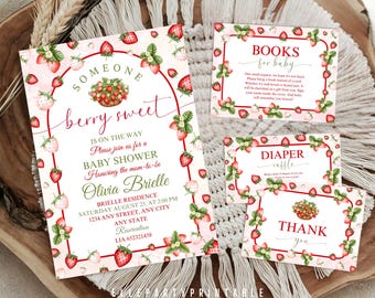 Editable Berry Sweet Bundle Baby Berry Sweet Baby Shower Invitation Bundle Berry Sweet Invite Pink Berry Shower Instant Download