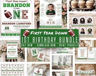 First Year Down Bundle Boy First Birthday Football First Birthday Decor First Year Down Birthday Bundle Football Party Decor