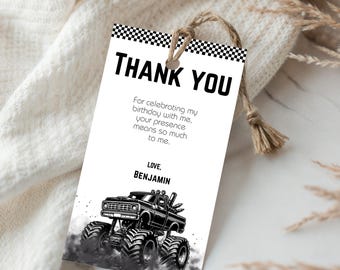Editable Monster Truck Favor Tag Truck Birthday Tag Boy Birthday Party Monster Truck Bash Truck Party Favor Tag Instant Download