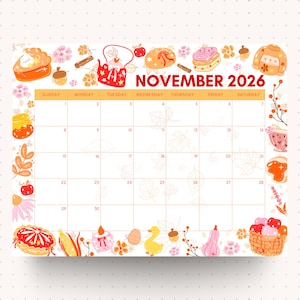 November 2026 Calendar Hello Fall Printable Monthly Calendar for Home School and Office 2026 Dated Calendar Instant Download