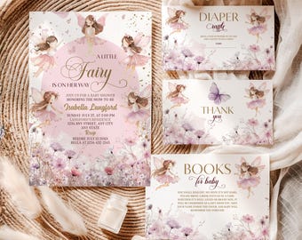 Editable Fairytale Baby Shower Invitation Bundle Enchanted Baby Shower Fairy Invite Bundle Fairy on the way Baby Shower Suite