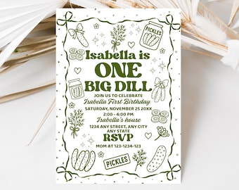 Pickle Birthday Invitation Template Big Dill Birthday Invite First Birthday Invite for Girl or Boy Pickle Birthday Pickle Theme Birthday
