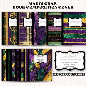 Mardi Gras Composition Cover Template, Editable Composition, Composition Template, Composition Book, Composition Notebook