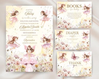Editable Fairy Invite Bundle Baby Shower Suite Enchanted Baby Shower Floral Fairy Invite Wildflower Fairy Baby Fairy Invite