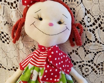 Made to Order Holiday Fabric Doll with Pigtails