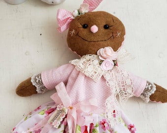 Shabby Chic Made to Order Gingerbread Girl Felt Doll
