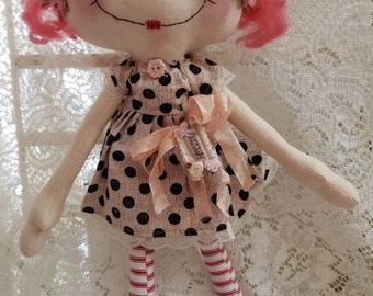 Made to Order Green Button Eye Girl Cloth Doll