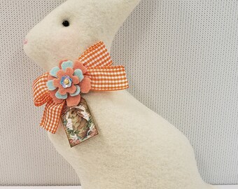 Felt White Chocolate Orange Gingham Bow Bunny