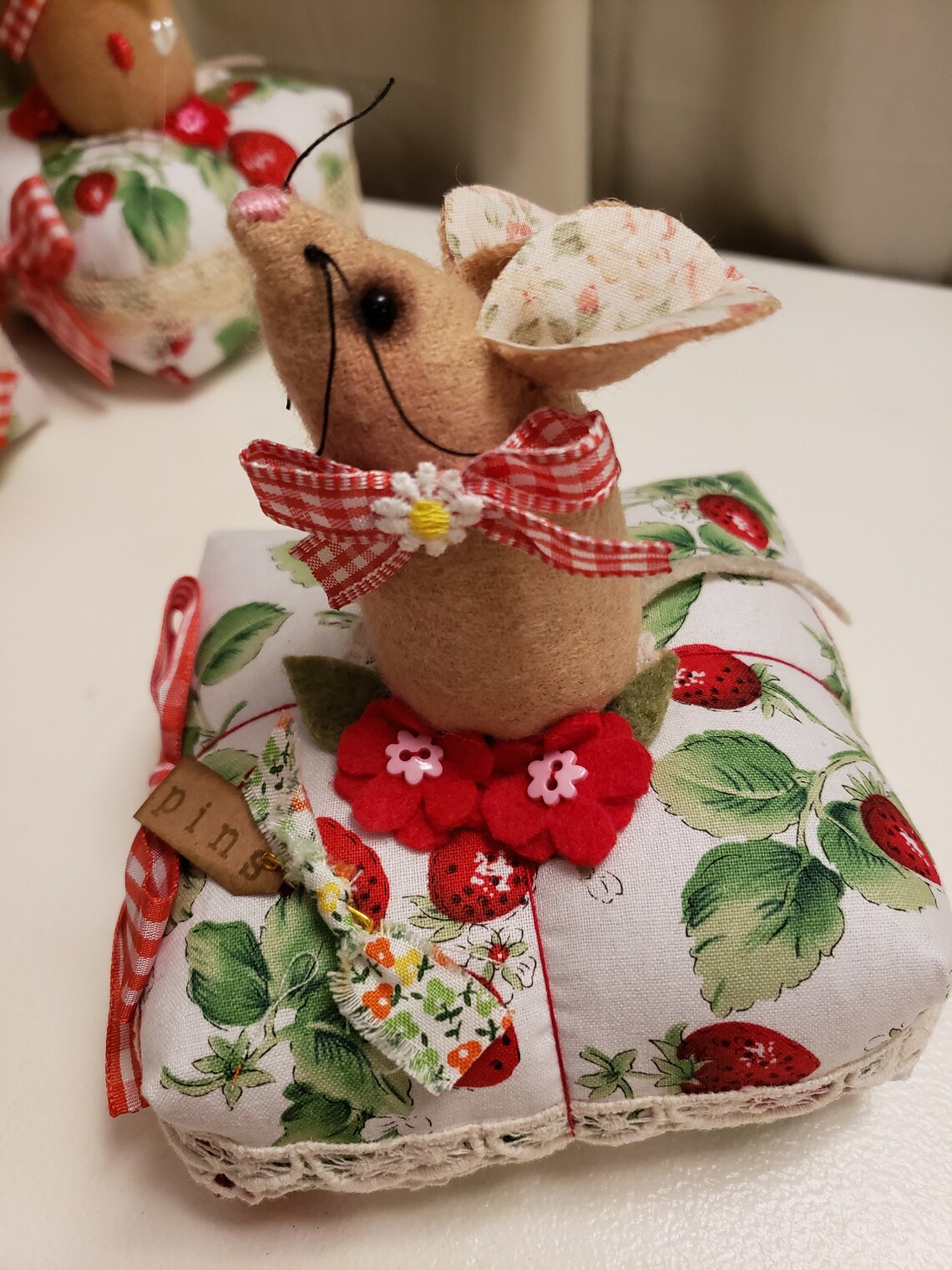 Mouse And Raspberry Fabric Made to Order Field Mouse Printed Fabric Pincushion - Etsy
