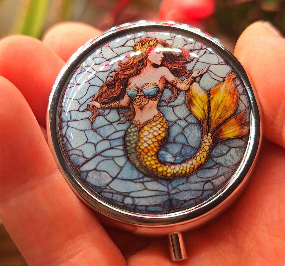 Handheld Mermaid Pill Container, Victorian Silver Finish. 3 Slots. - Etsy