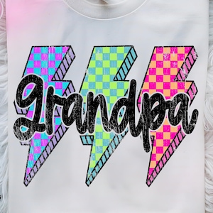 Neon karierter Opa PNG, Blitzschlag Großvater PNG, Bunter Retro Papa PNG, Lustiger Opa Shirt Design, Cooles Geschenk zum Vatertag