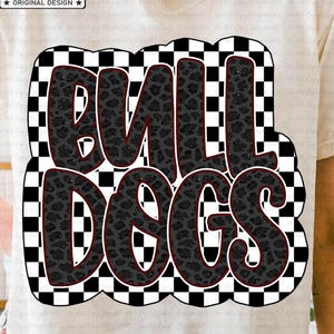 Bulldogs Mascot PNG, Retro Checkered Spirit Wear PNG, Leopard Print School Pride Sublimation, Game Day Team Shirt Design, Digital Download