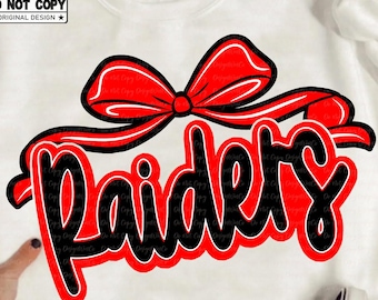 Raiders Mascot PNG, Cheer Bow PNG, School Spirit Team Pride Shirt Design, Girly Spirit Wear Sublimation PNG, Digital Download for Game Day