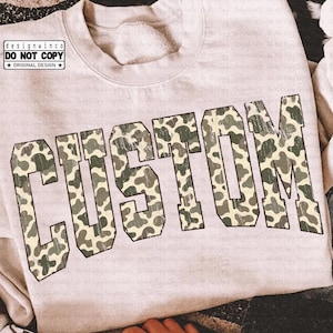 Custom Name PNG, Editable Retro Camo Varsity Letters, Personalized Bold Text Design, Digital Sublimation PNG, Printable Name Graphic