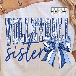 Volleyball Sister PNG, Cute Volleyball Shirt Design, Bow Sports Sublimation, Coquette Volleyball Fan File, Game Day Family Supporter