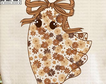 Boho Brown Floral Ghost Png, Cute Coquette Bow Ghost Png, Retro Halloween Ghost Png, Fall Spooky Season Png, Boo Ghost Shirt Design