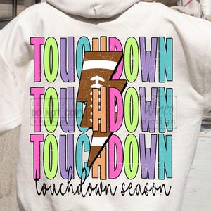Touchdown Season PNG, Retro Lightning Bolt Football PNG, Colorful Game Day Shirt Design, Trendy Sublimation File for Football Fans