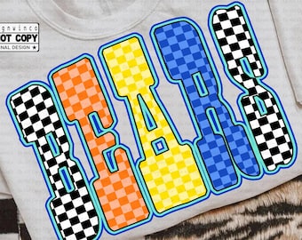 Bears Mascot PNG, School Spirit Wear Sublimation, Colorful Checkered Block Font PNG, Team Pride Game Day Shirt Design, Digital Download