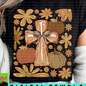 Pumpkin Cross Fall Jesus PNG, Boho Floral Autumn PNG, Retro Fall Christian Shirt Design, Fall Cross Bow Digital Download, Faith Gift Idea