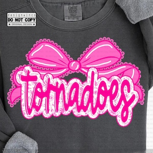 Tornadoes Mascot PNG, Floral Toile Lace Bow PNG, Preppy Coquette School Spirit Game Day Shirt Design, Team Pride PNG Digital Download