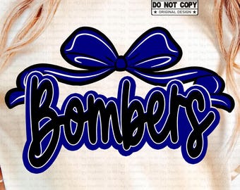Bombers Mascot PNG, Cheer Bow PNG, School Spirit Team Pride Shirt Design, Girly Spirit Wear Sublimation PNG, Digital Download for Game Day