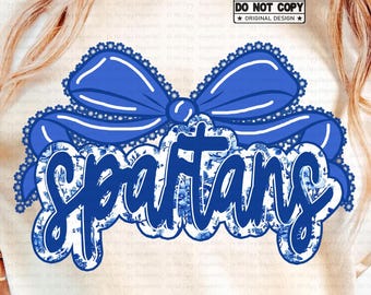 Mascota de los Spartans PNG, lazo de encaje floral PNG, diseño de camiseta para el día del juego con espíritu escolar, descarga digital PNG de Cheer