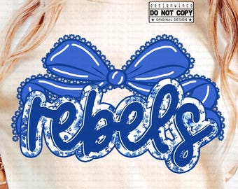 Rebels Mascot PNG, Floral Toile Lace Bow PNG, Preppy Coquette School Spirit Game Day Shirt Design, Cheer PNG Digital Download
