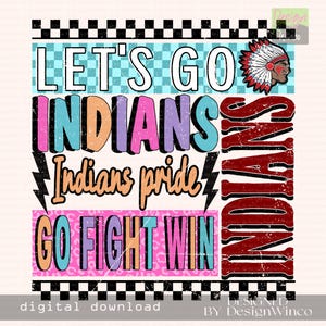 Indians PNG, Retro Neon Indians Mascot PNG, Edgy Indians Pride Shirt Design, Cheer Mom PNG, Game Day Spirit Sublimation, Team Spirit Png