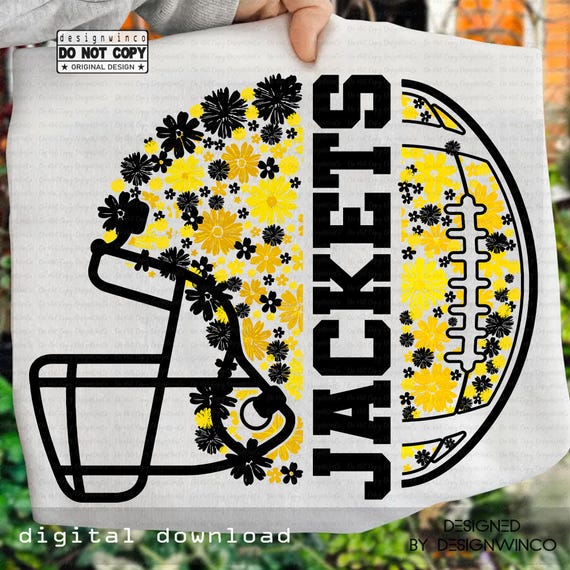 Jackets PNG, Yellow and Black Floral Football Helmet PNG, Jackets