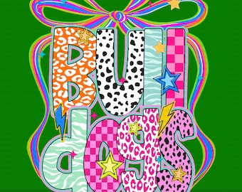 Bulldogs Mascot Coquette Bow PNG, Funky Checkered Floral Mascot Design, Preppy School Spirit PNG, Coquette PNG, Preppy Mascot Png