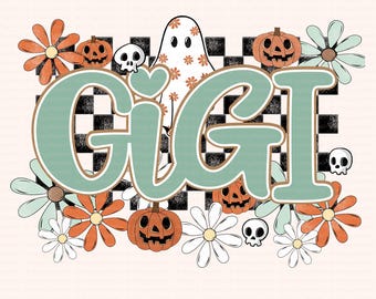 Gigi Halloween PNG, Retro Ghost Floral PNG, Cute Pastel Fall PNG, Grandma Aesthetic Png, Spooky Season Shirt Design, Fun Gift for Gigi