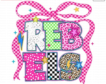 Rebels Mascot PNG Retro Y2K Leopard Lightning Star Cheer Shirt Design Coquette Bow School Spirit Sublimation Digital Download Game Day