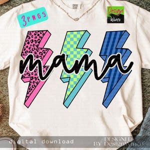 Blitz Leopard Checker Mama PNG, Neon Mama Png, Blitz Mutterschaft Digital, Coole Mama Shirt Designs Frauen, helles Mama Design
