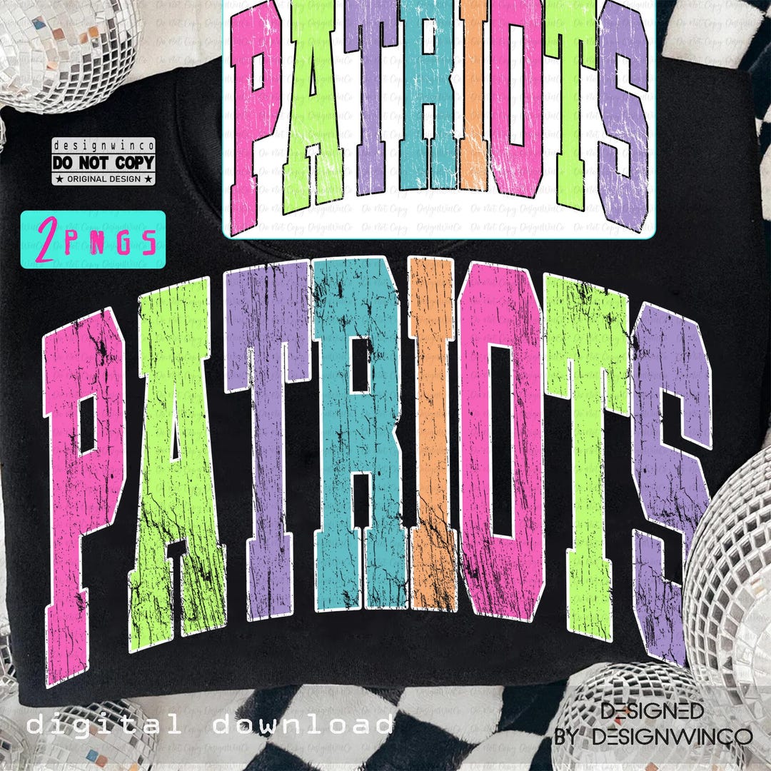 Patriots Ascii Patriots Mascot PNG, Retro Grunge Rainbow Varsity Letters Sublimation ...
