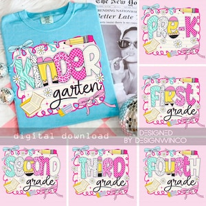 Back to School Bundle PNG, Preppy Teacher First Day of School Shirt Design, Girly Coquette Sublimation, Pink Bow Pre-k 1st/2nd/3rd/4th Grade