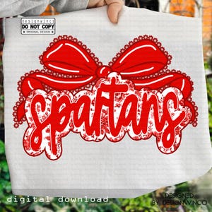Spartans Mascot PNG, Lace Bow Floral Toile Mascot PNG, Coquette School Spirit Game Day Shirt Design, Sublimation PNG, Cheer Team Pride Png