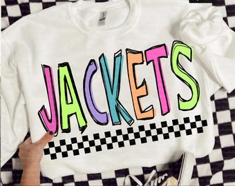 Neon Checkered Jackets PNG, School Mascot Spirit Shirt Design, Retro Colorful Team Pride PNG, Custom Pastel Sublimation, Back To School PNG