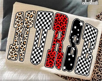 Nurse PNG, Retro Leopard Checkered Star Print Design, Trendy Medical Worker Sublimation, Nurse Life Appreciation Shirt PNG Digital Download