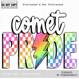 Comet Pride PNG, Checkered Comets PNG, Retro Sublimation Lightning Bolt Design, Game Day PNG, Comets Shirt, Neon Mascot Png