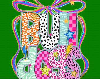 Bulldogs Mascot Coquette Bow PNG, Funky Checkered Leopard Floral Mascot Design, Preppy School Spirit PNG, Game Day PNG, Preppy Mascot Png