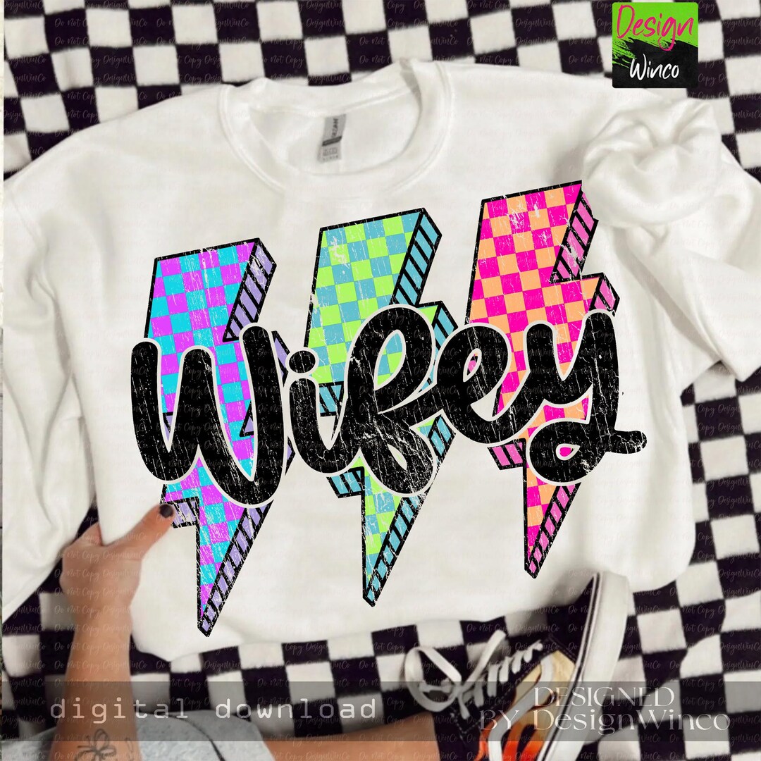Wifey Lightning Bolt PNG, Retro Checkered Neon PNG Design, Funny Wife ...