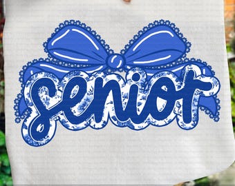 Coquette Bow Senior 2026 PNG, Preppy Floral Toile Blue Class of 2026 Sublimation Design, High School Graduation Shirt PNG, Senior Gift