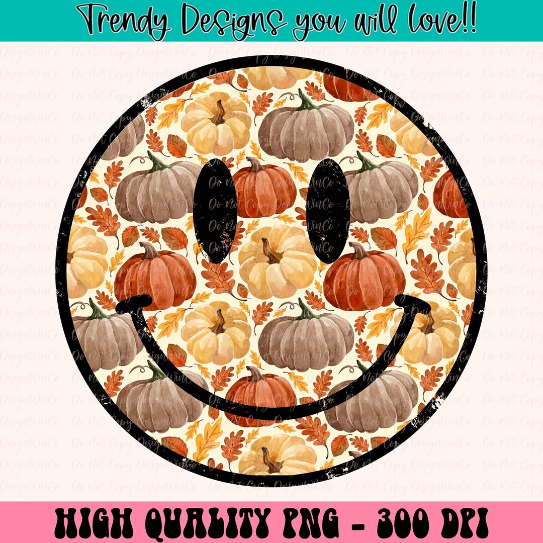 Fall Smiley Face PNG, Pumpkin Pattern PNG, Retro Cute Aesthetic for ...