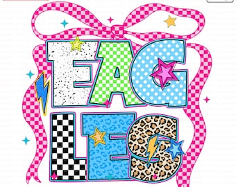 Eagles PNG Digital Download Mascot Clipart Girly Spirit Wear Retro School Design Cheer Bow Game Day Shirt PNG Cute Sublimation Graphic